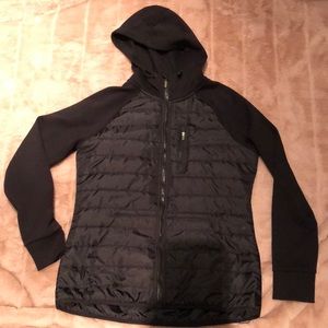 Hybrid sweatshirt/quilted hoodie.